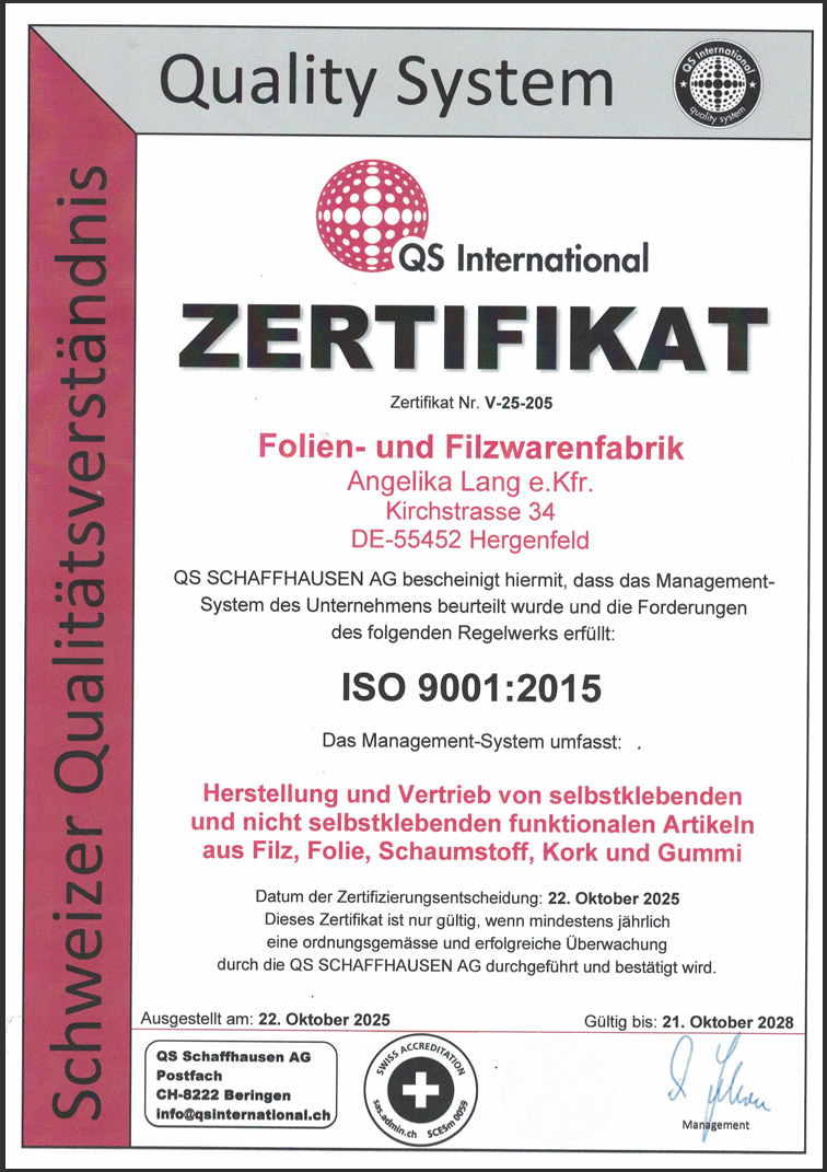 Folien- und Filzwarenfabrik Angelika Lang eK Poly | Zertifiziertes Qualitätsmanagement